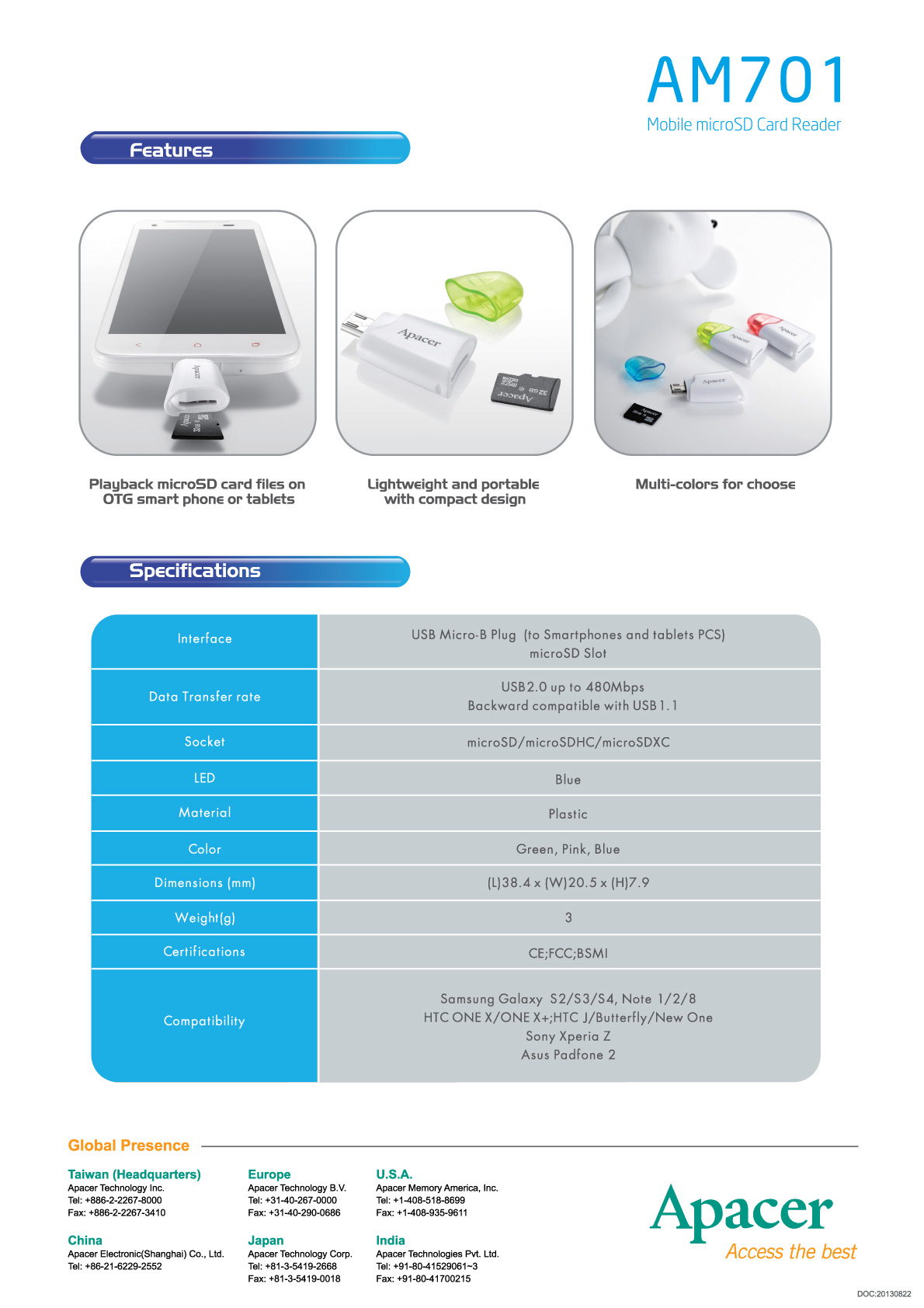am701-dm-back am701 dm back ฟังก์ชั่นครบครัน พร้อมสีสันสดใส กับ Apacer AM701 การ์ดรีดเดอร์แบบ OTG จาก Apacer