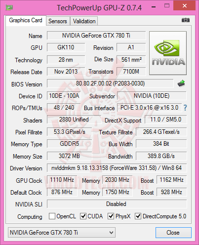 gpuz-8 gpuz 8 NVIDIA GeForce GTX 780 Ti ท้าไฝว้ 5 กราฟฟิคการ์ดรุ่นยักษ์