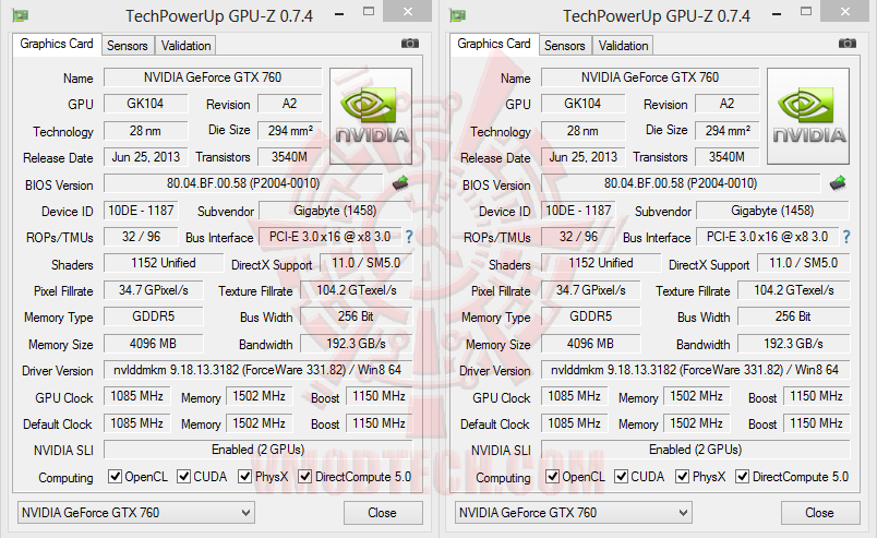 gpu z Gigabyte Geforce GTX760 4GB GDDR5 WINDFORCE SLI Review