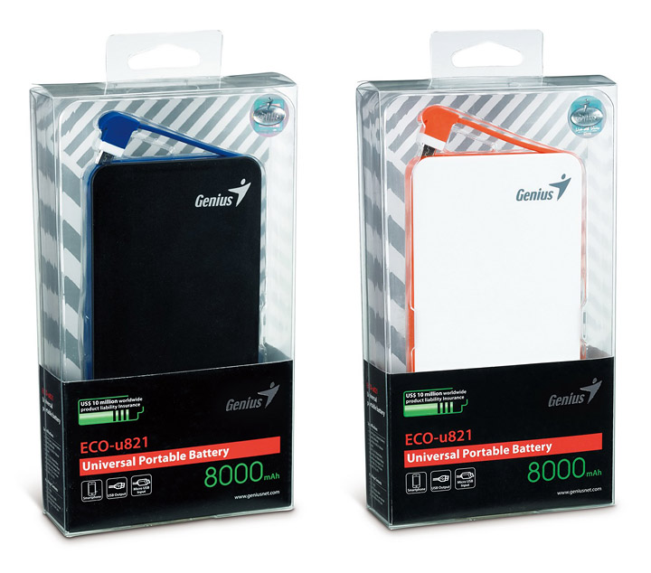 012 012 Genius ECO u821 เพาเวอร์แบงค์ขนาด 8000mAh พร้อมระบบความปลอดภัยที่มั่นใจได้