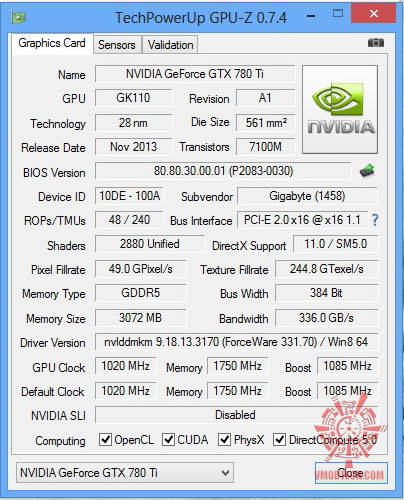 gpuz gpuz GIGABYTE GeForce GTX 780 Ti OC Version WINDFORCE 3X ON AMD FX 8350