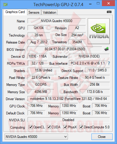 gpu z NVIDIA Quadro® K5000 Professional Graphics Review