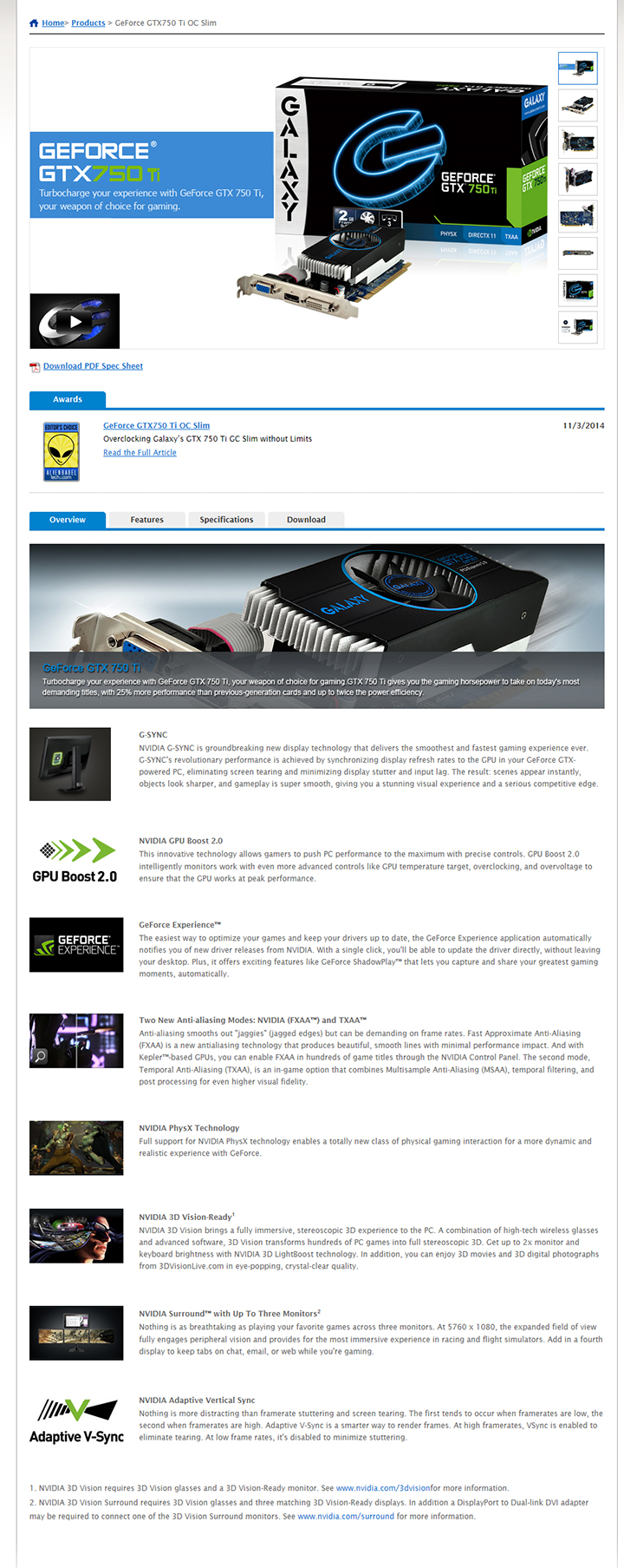 spec spec GALAXY GeForce GTX750 Ti OC Slim