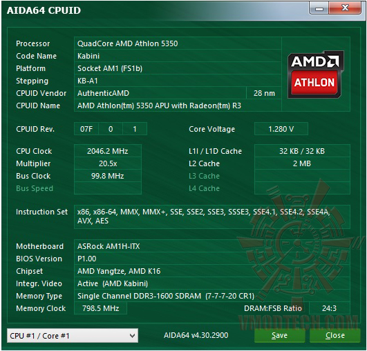 aida-cpuid aida cpuid AMD Athlon 5350 APU “Kabini” & ASRock AM1H ITX Review