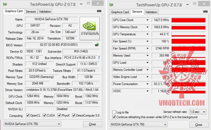 gpuz oc 720x444 MSI N750 TF 2GD5/OC  
