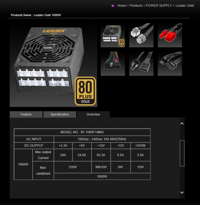 spec spec 701x720 Super Flower Leadex Gold 1000W