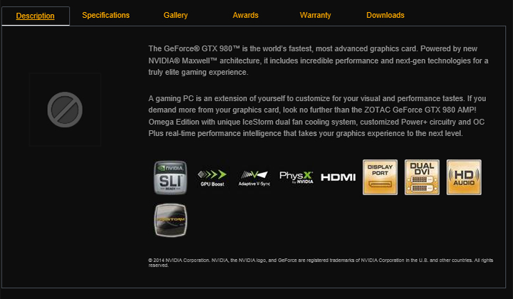 info ZOTAC GeForce GTX 980 AMP! Omega Edition