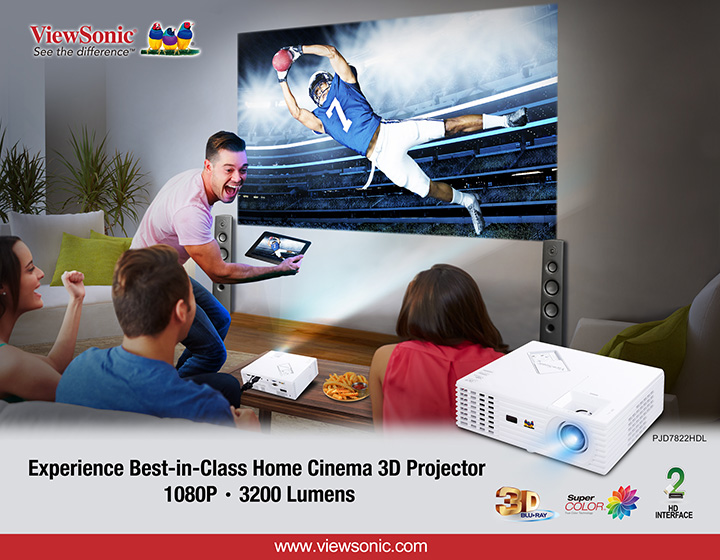 Group Of Friends Sitting On Sofa Watching Soccer Together 01 ViewSonic เปิดตัวโปรเจคเตอร์ Full HD Home Entertainment PJD7822HDL ให้คุณสัมผัสประสบการณ์ Full HD ด้วยการเชื่อมต่อที่ครบครัน สำหรับการใช้งานแบบ Home Entertainment ที่ไม่จำเจ