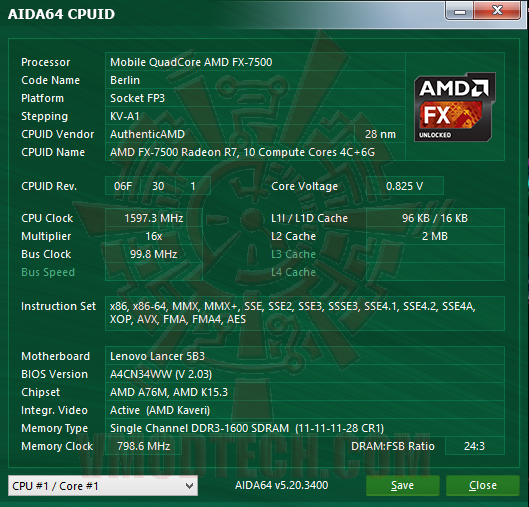 aidaprop 00 Lenovo Z50 75 (AMD FX 7500) Laptop Review