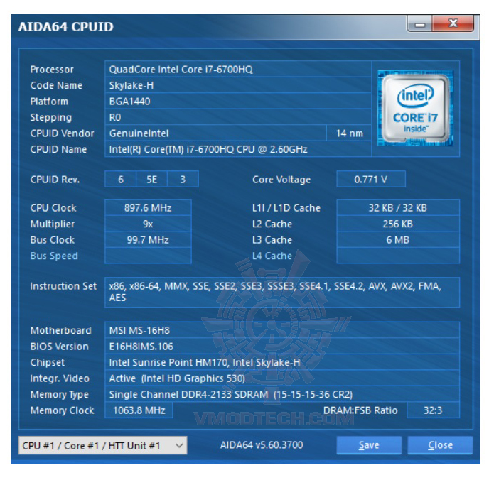 aida-cpu aida cpu MSI PX60 6QD Notebook Review