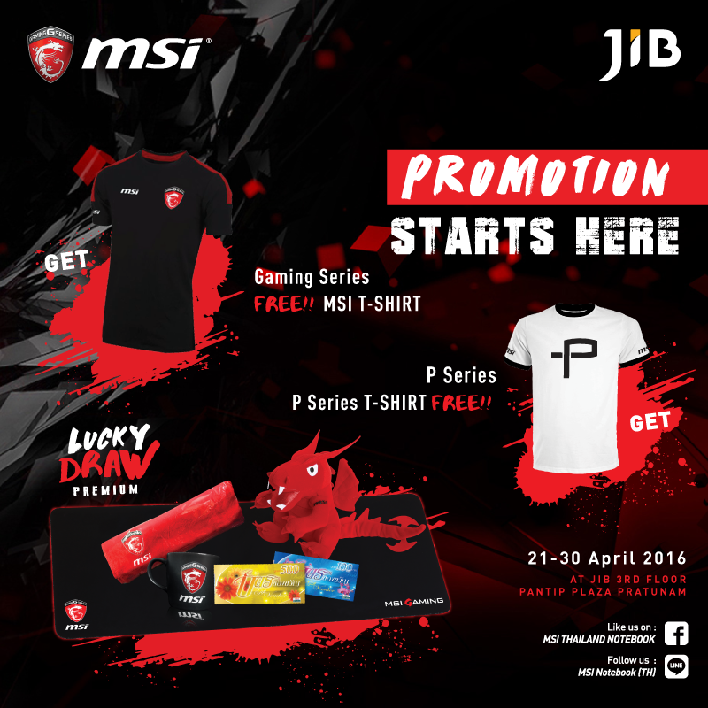 aw_promotion aw promotion GRAND OPENING MSI BRANDING SHOPby J.I.B. at Pantip Water Gate MSI จับมือร่วมกับ J.I.B COMPUTER GROUP เปิด “BRANDING SHOPby J.I.B. แห่งแรกในพันทิพย์ประตูน้ำ ” พร้อมอัดแนนโปรโมชั่นพิเศษตลอดทั้งเดือนเมษายน2559 นี้เท่านั้น