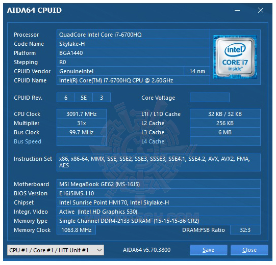 aida64 cpu1 MSI GP62 6QF Leopard Pro Review
