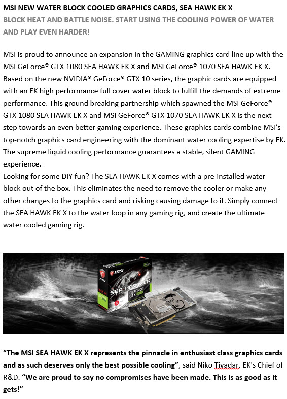 ms1 ms1 MSI NEW WATER BLOCK COOLED GRAPHICS CARDS, SEA HAWK EK X