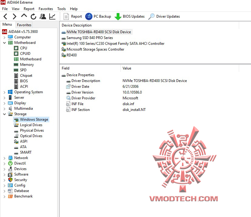 aida64 info Toshiba OCZ RD400 PCIe NVME SSD 256GB Review 