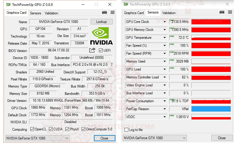 gpuz oc MSI GeForce GTX 1080 GAMING Z 8G Review