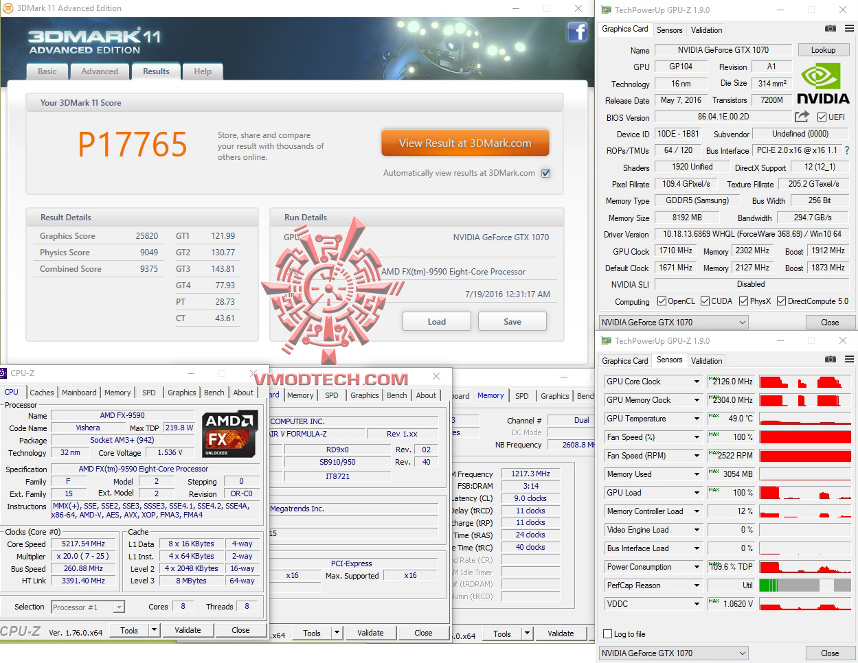 11 oc PALIT GeForce GTX 1070 GameRock Premium Edition On AMD FX 9590 Review
