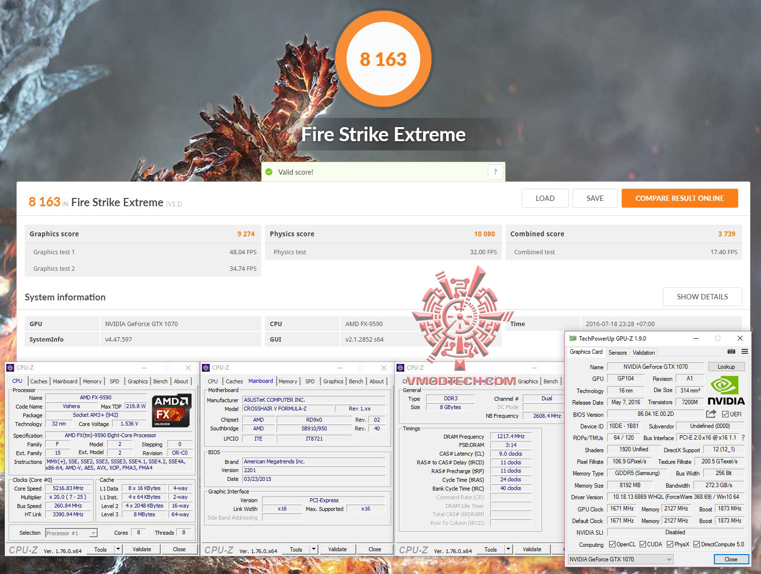 fire-ex fire ex PALIT GeForce GTX 1070 GameRock Premium Edition On AMD FX 9590 Review