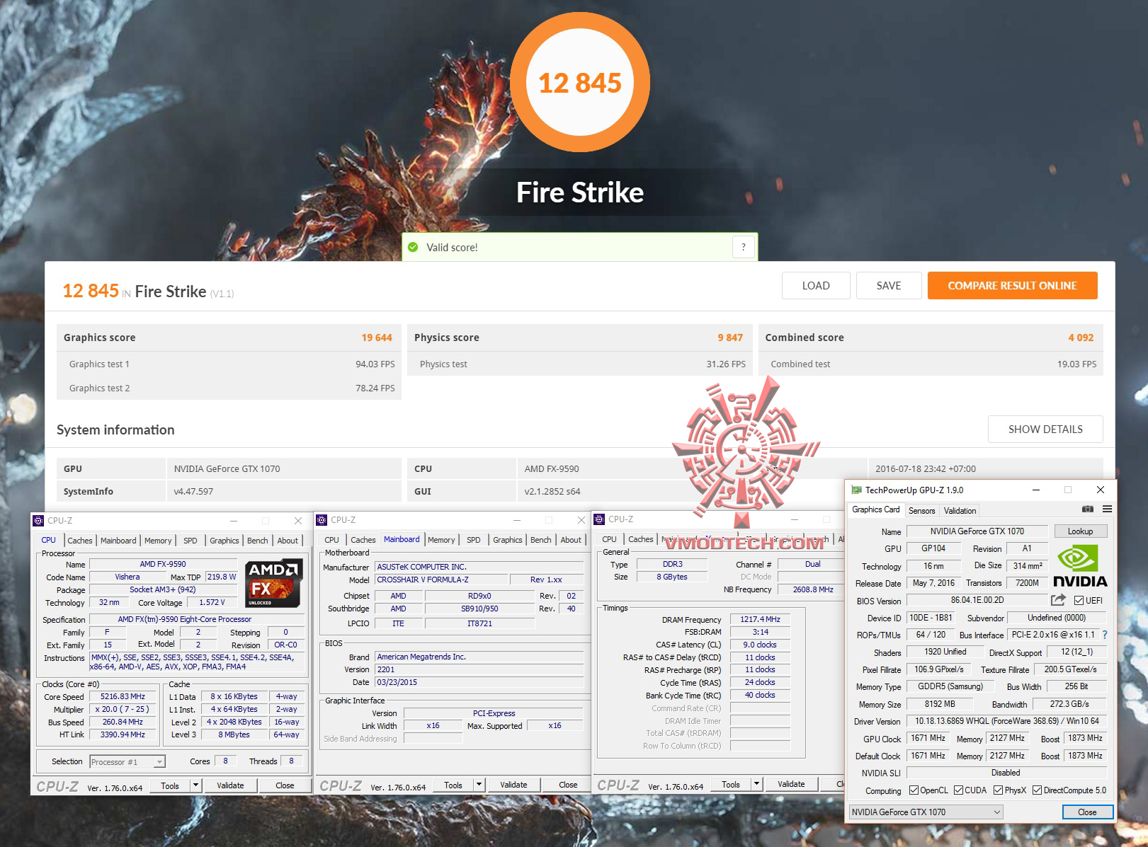 fire fire PALIT GeForce GTX 1070 GameRock Premium Edition On AMD FX 9590 Review