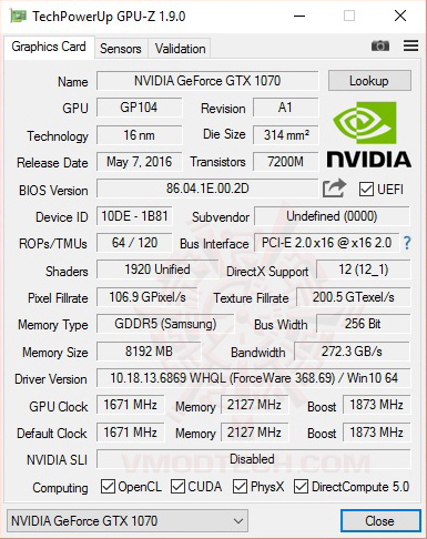 gpuz-oc gpuz oc PALIT GeForce GTX 1070 GameRock Premium Edition On AMD FX 9590 Review