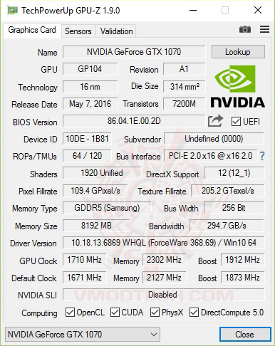 gpuz gpuz PALIT GeForce GTX 1070 GameRock Premium Edition On AMD FX 9590 Review