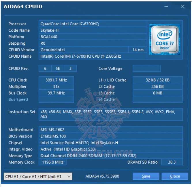 aida-cpu aida cpu MSI GS63VR 6RF Stealth Pro Review