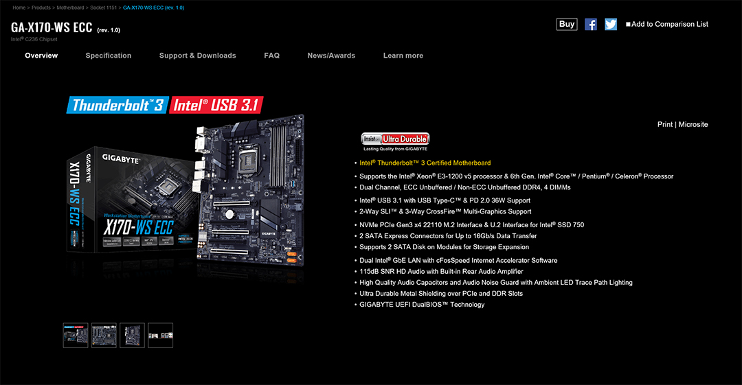 spec GIGABYTE X170 WS ECC REVIEW