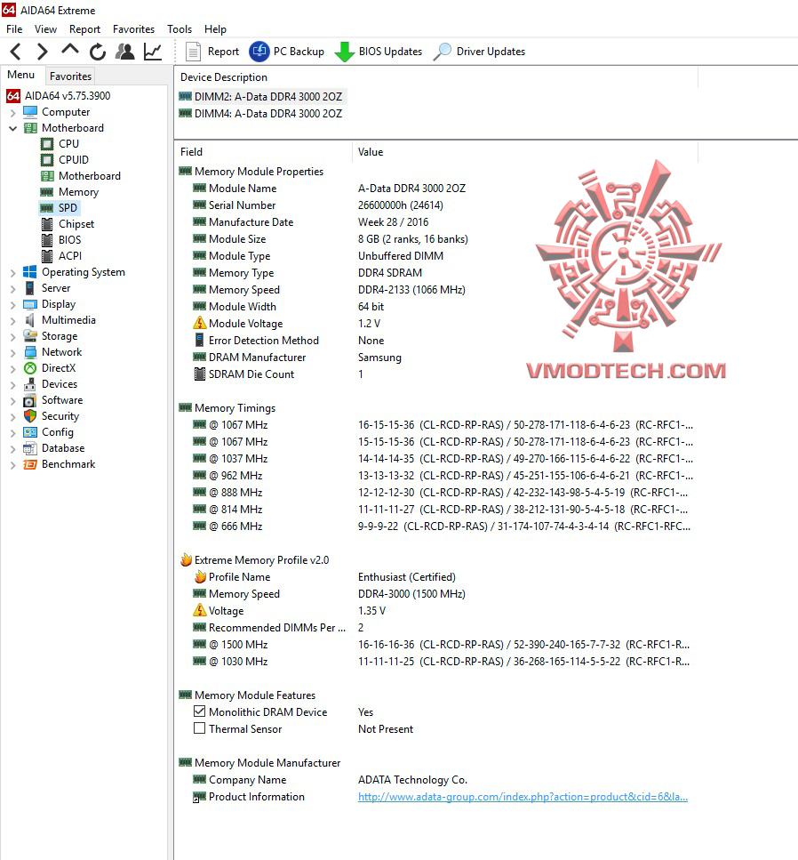 mem-info mem info ADATA XPG Dazzle DDR4 3000Mhz 16GB CL16 16 16 1.35V Review