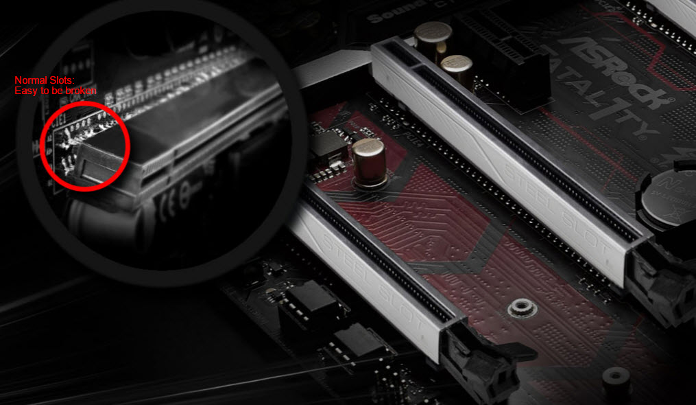 asrock-pci-e-steel-slot-detail asrock pci e steel slot detail ASRock ออกแบบ PCI E Steel Slot เสริมความแกร่งให้กราฟิกการ์ดสำหรับเกมเมอร์