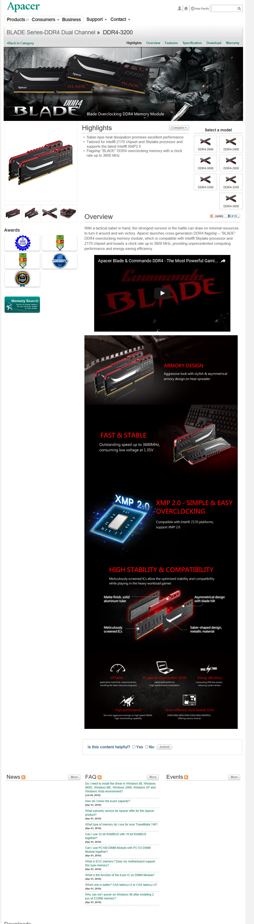 spec spec APACER BLADE FIRE 16GB DDR4 3200Mhz CL16 REVIEW