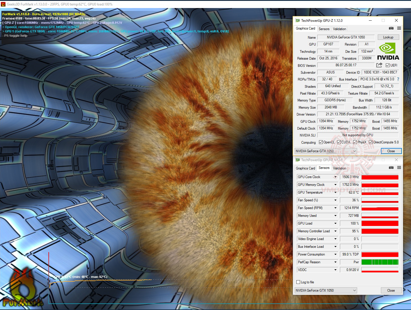 furmark ASUS EXPEDITION GeForce GTX 1050 eSports Gaming Graphics Card 2GB GDDR5 Review