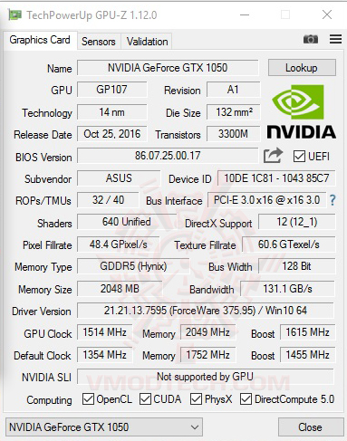 gpuz oc ASUS EXPEDITION GeForce GTX 1050 eSports Gaming Graphics Card 2GB GDDR5 Review