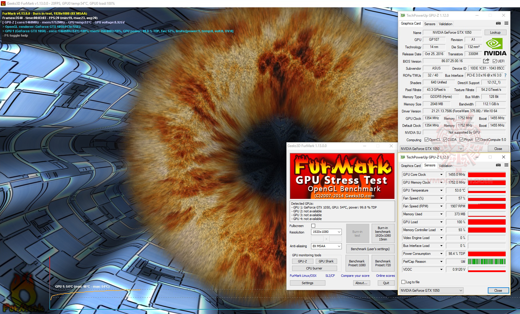 furmark ASUS GeForce GTX 1050 2GB Dual fan Edition Review