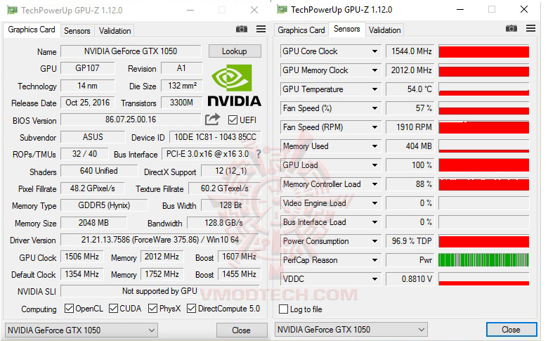 gpuz oc ASUS GeForce GTX 1050 2GB Dual fan Edition Review