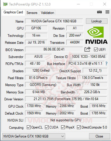 gpuz1 ASUS DUAL GTX1060 6G REVIEW