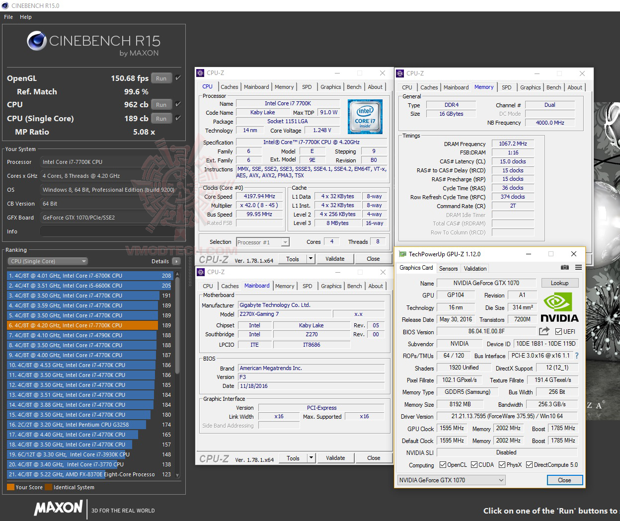 cine15 cine15 Intel Core i7 7700K & GIGABYTE AORUS GA Z270X GAMING 7 Review