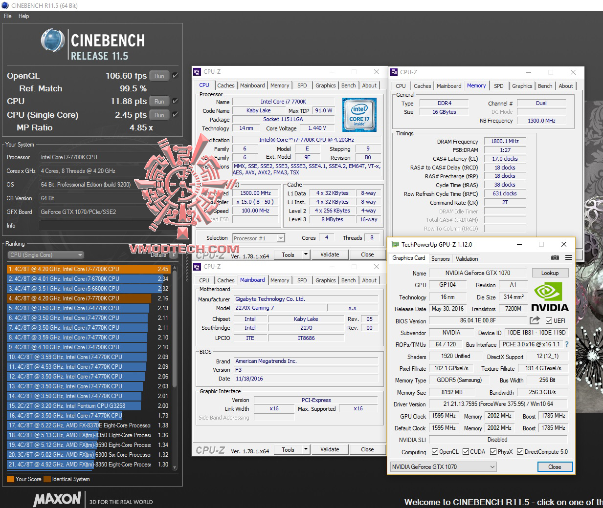 cine11-oc cine11 oc Intel Core i7 7700K & GIGABYTE AORUS GA Z270X GAMING 7 Review