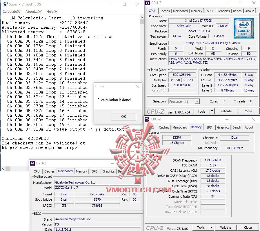 superpi32-52ghz superpi32 52ghz Intel Core i7 7700K & GIGABYTE AORUS GA Z270X GAMING 7 Review