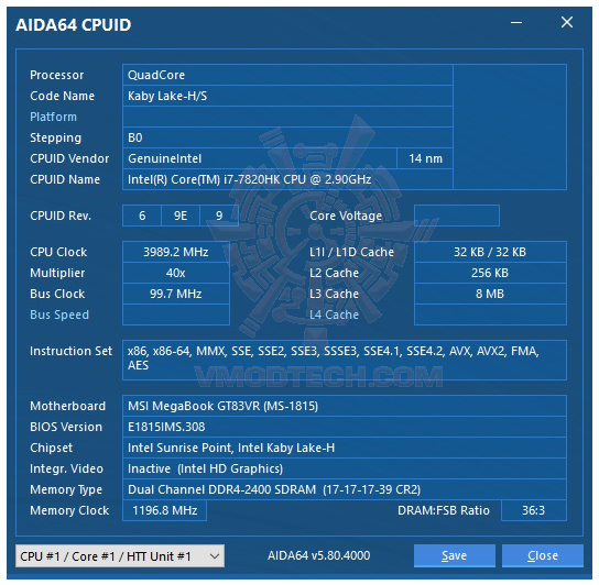 aida cpu MSI GT83VR 7RF Titan SLI REVIEW