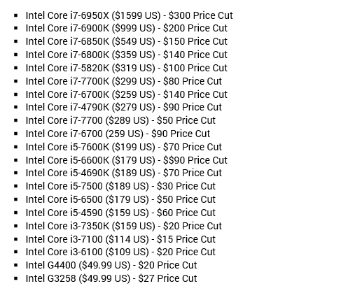 intel Intel เตรียมรับมือการมาของ AMD RYZEN ประกาศลดราคาแทบทุกรุ่น 