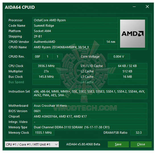 aida cpu ASUS ROG CROSSHAIR VI HERO REVIEW