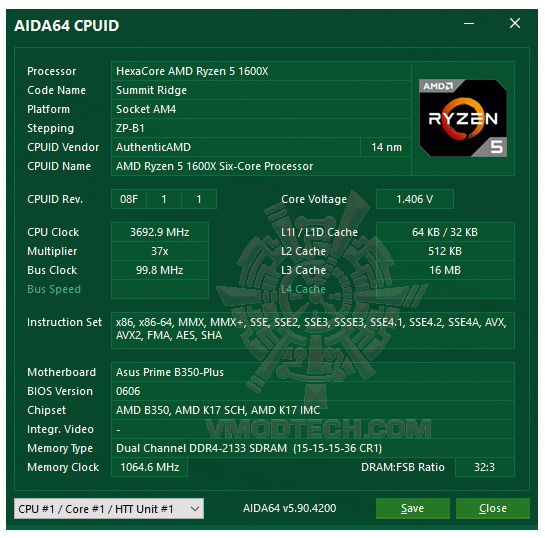 aida64 AMD RYZEN 5 1600X Review