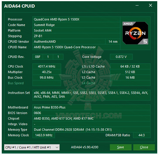 aida64 oc AMD RYZEN 5 1500X Review