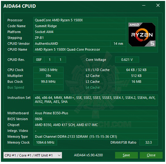 aida64 AMD RYZEN 5 1500X Review