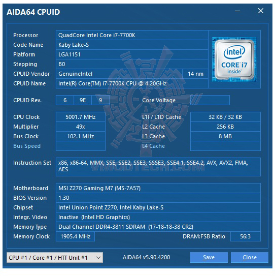 aida cpu MSI Z270 GAMING M7 REVIEW
