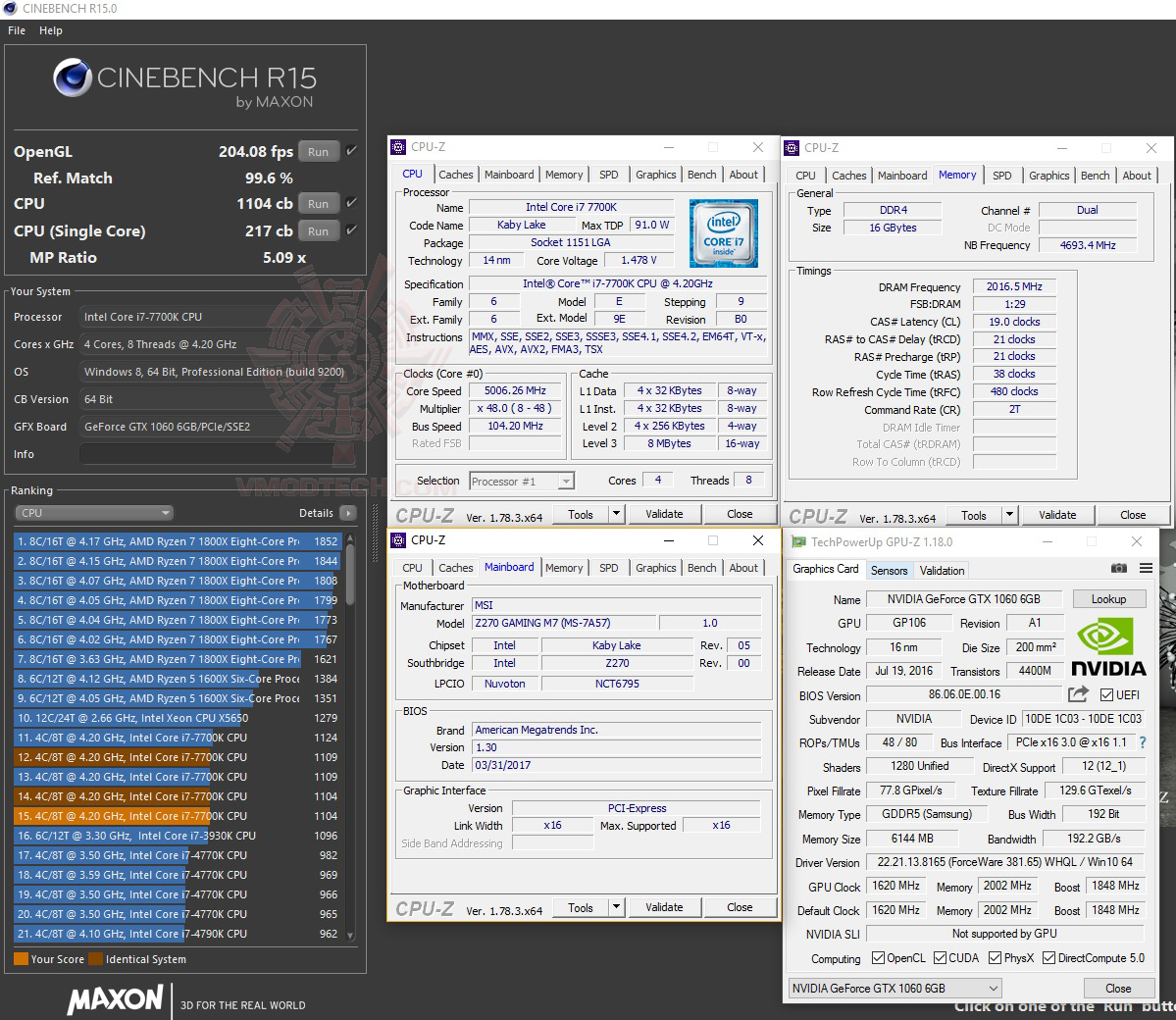 cine15 4000 MSI Z270 GAMING M7 REVIEW