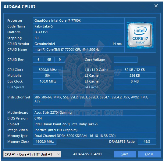 aida64 cpu1 G.SKILL Trident Z RGB DDR4 3200 (8X2) 16GB REVIEW