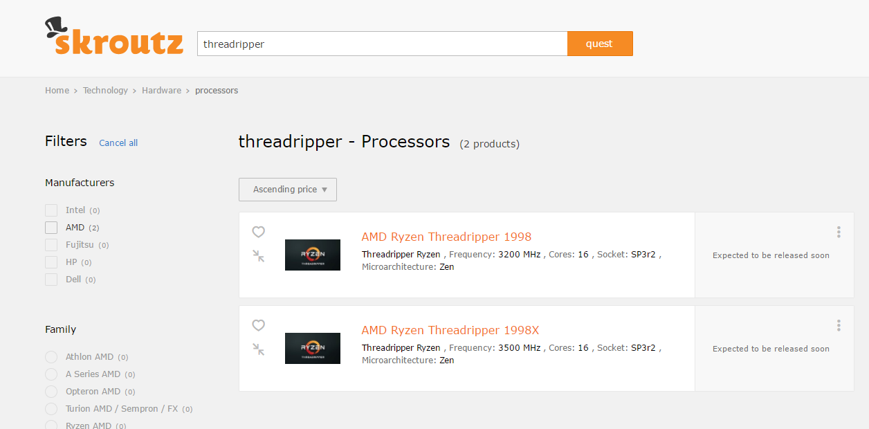 amd threadripper listed แอบส่องรุ่นซีพียูสุดแรง AMD Ryzen 9 Threadripper 1998X และ Threadripper 1998 16 Core / 32 Threads ที่กำลังจะเปิดตัวในเร็วๆนี้  