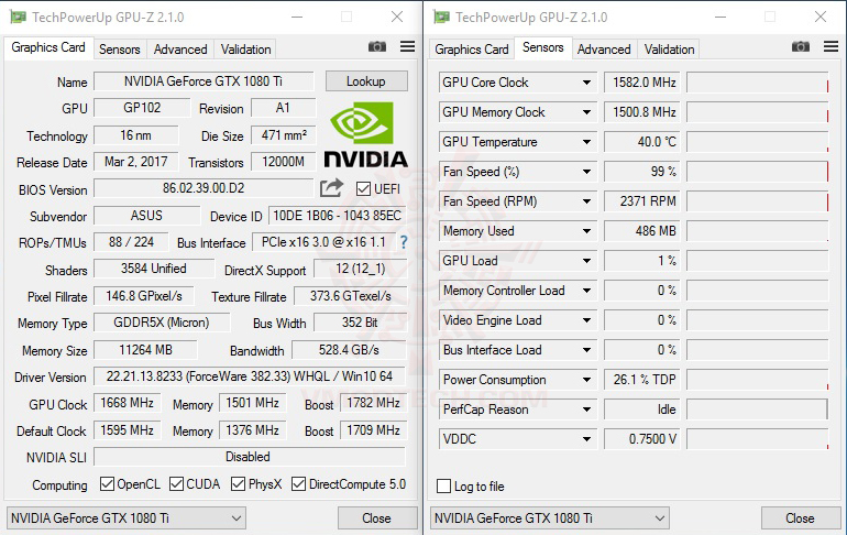 gpuz oc ASUS ROG Poseidon GeForce GTX 1080 TI 11GB Platinum Edition Review 