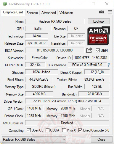 gpuz oc PowerColor Red Dragon Radeon RX 560 4GB GDDR5 OC Review