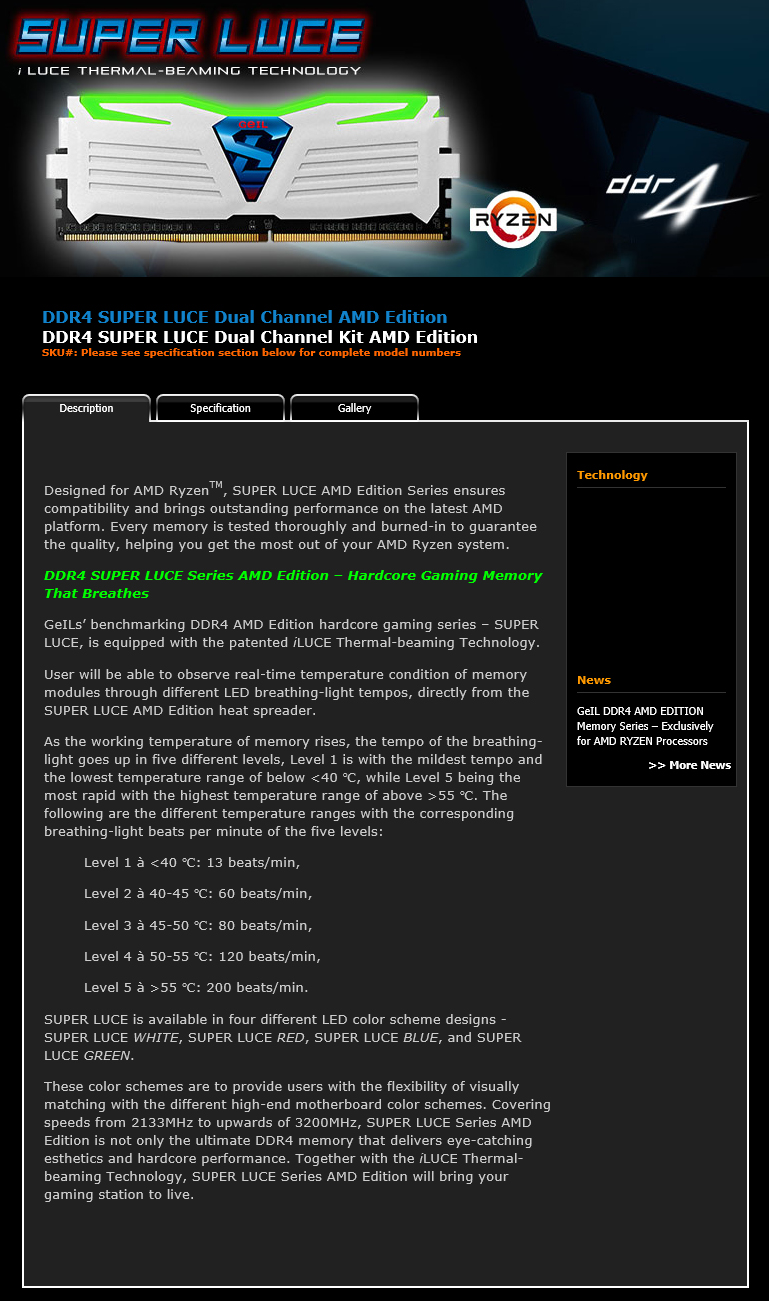 spec GEIL DDR4 2400Mhz SUPER LUCE Series AMD Edition Review